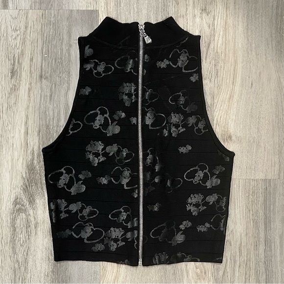 Rebecca Minkoff Black Floral Sleeveless Cropped Top Full Zip Back Shirt Size XS - Picture 4 of 5